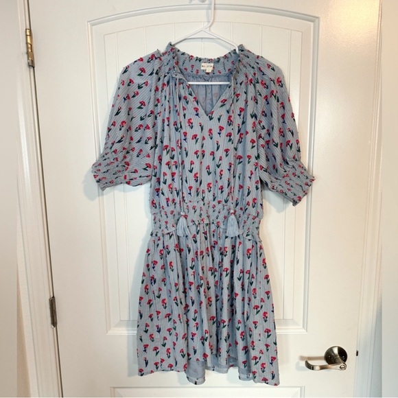 Roller Rabbit Blue Swiss Dot Flower Print Tassle Dress Size Small - Picture 1 of 6